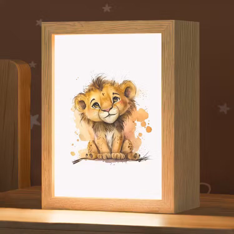 Leeuw - Waterverf - Bruin - Dieren - Meisjes - Jongens Light Box met kabel klein -zzz_3d_website
