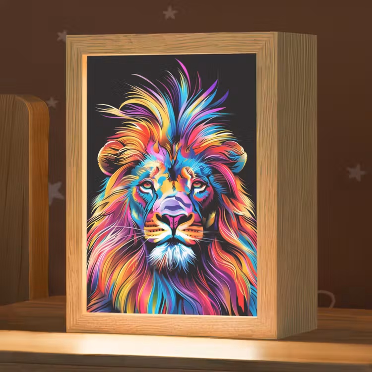 Leeuwen - Kleurrijk - Zwart - Dieren Light Box met kabel klein -zzz_3d_website