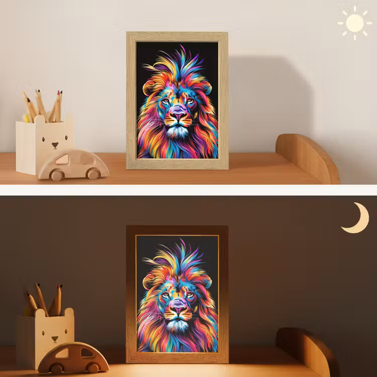 Leeuwen - Kleurrijk - Zwart - Dieren Light Box met kabel klein -sfeer3_kind