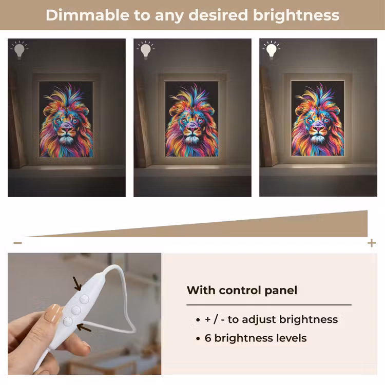 Leeuwen - Kleurrijk - Zwart - Dieren Light Box met kabel (Kinderlampje) klein -USP_dimbaarEN