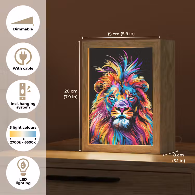 Leeuwen - Kleurrijk - Zwart - Dieren Light Box met kabel (Kinderlampje) klein -USP_EN