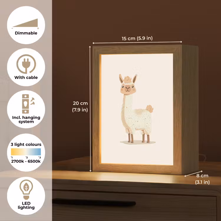 Lama - Dieren - Boerderij - Pastel Light Box met kabel (Kinderlampje) klein -USP_EN