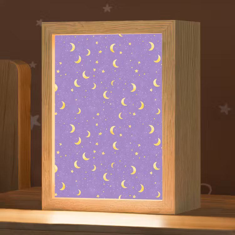 Manen - Sterren - Paars Light Box met kabel (Kinderlampje) klein 904 -zzz_3d_website