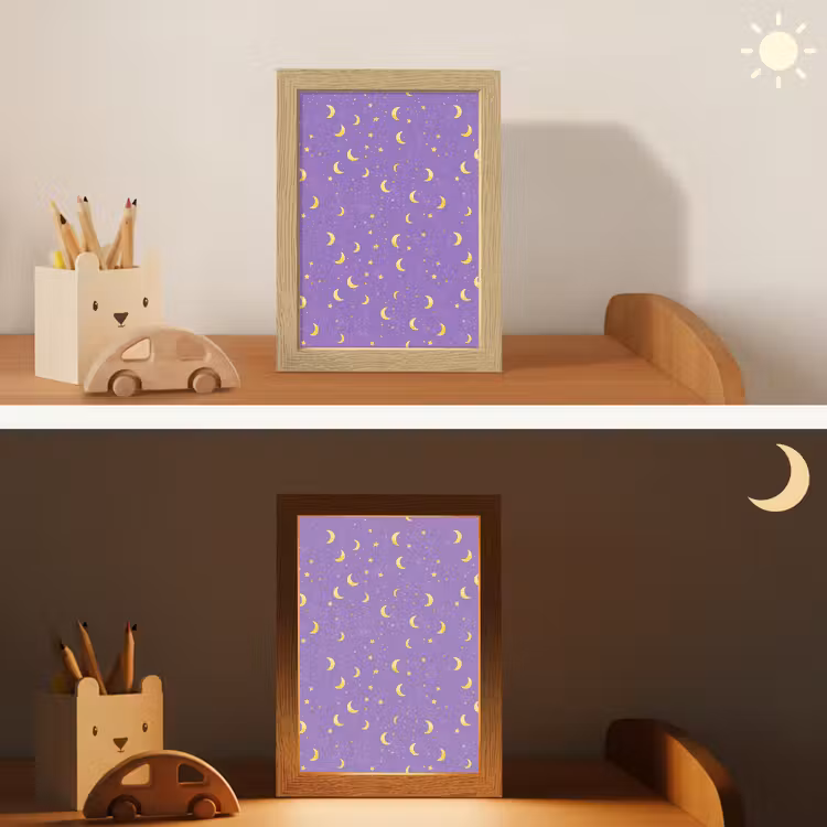 Manen - Sterren - Paars Light Box met kabel (Kinderlampje) klein 904 -sfeer3_kind