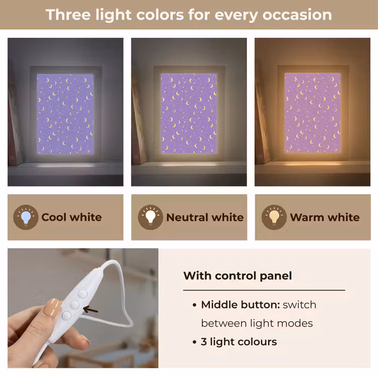 Manen - Sterren - Paars Light Box met kabel (Kinderlampje) klein 904 -USP_lichtkleurEN