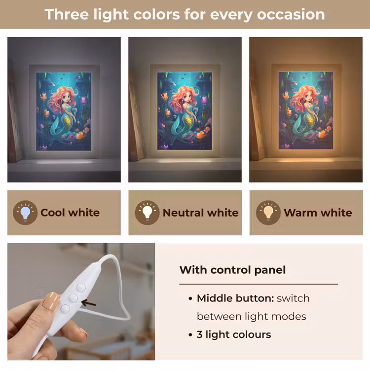 Zeemeermin - Bloemen - Onderwater - Meisjes - Kind Light Box met kabel (Kinderlampje) klein -USP_lichtkleurEN