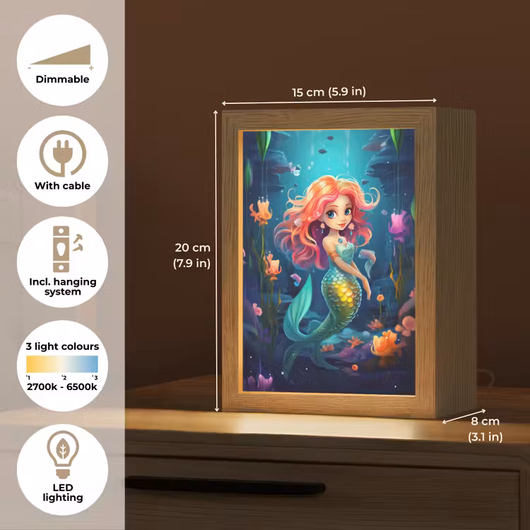 Zeemeermin - Bloemen - Onderwater - Meisjes - Kind Light Box met kabel (Kinderlampje) klein -USP_EN