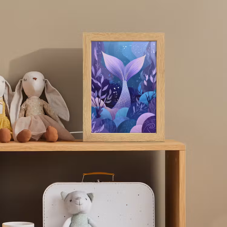Zeemeerminnenstaart - Onderwaterplanten - Paars - Blauw Light Box met kabel klein -sfeer2_kind