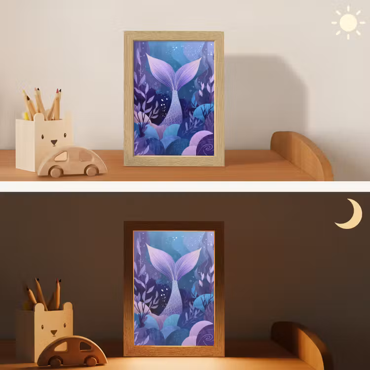 Zeemeerminnenstaart - Onderwaterplanten - Paars - Blauw Light Box met kabel klein -sfeer3_kind