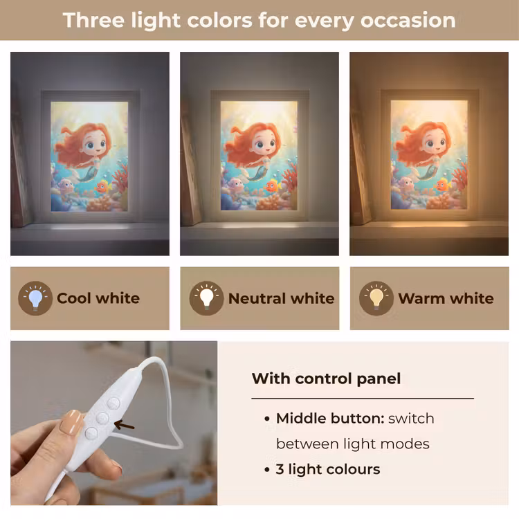 Zeemeermin - Water - Vissen - Rood Light Box met kabel (Kinderlampje) klein -USP_lichtkleurEN
