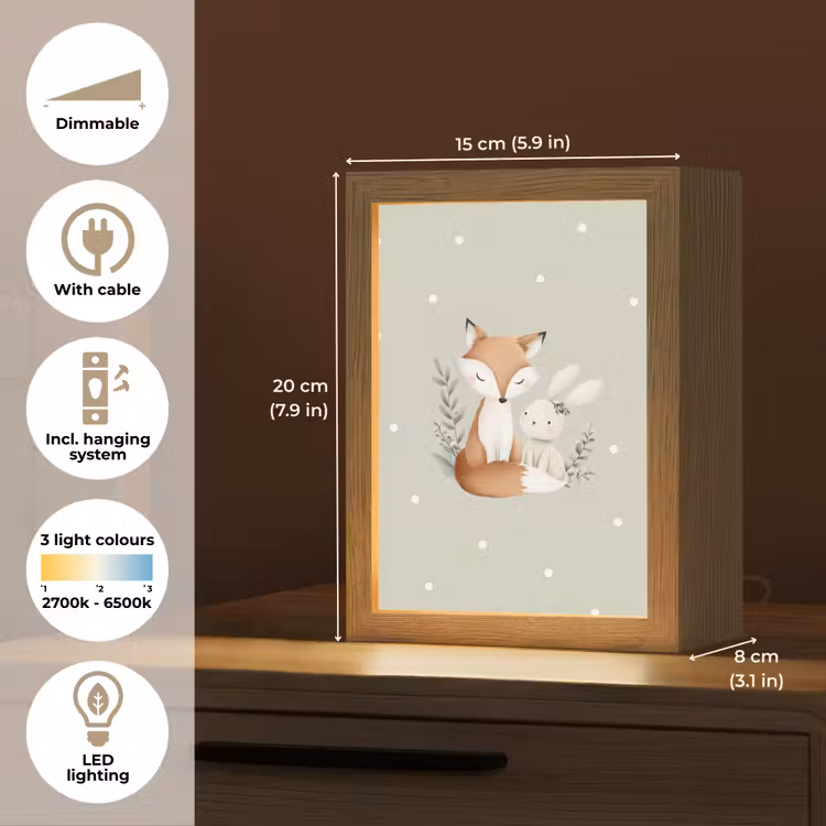 Minimalistisch - Dieren - Bladeren - Stippen Light Box met kabel (Kinderlampje) klein -USP_EN
