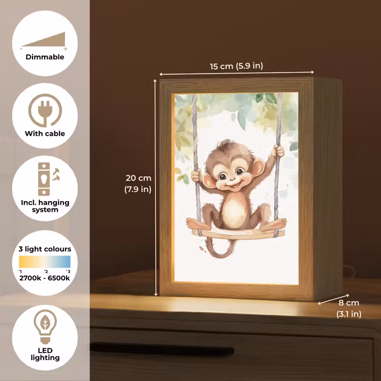 Aap - Dier - Kinderen - Jungle Light Box met kabel (Kinderlampje) klein -USP_EN