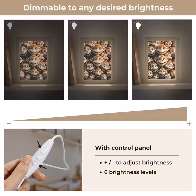 Aap - Dieren - Bruin - Design - Meiden - Jongens Light Box met kabel (Kinderlampje) klein -USP_dimbaarEN