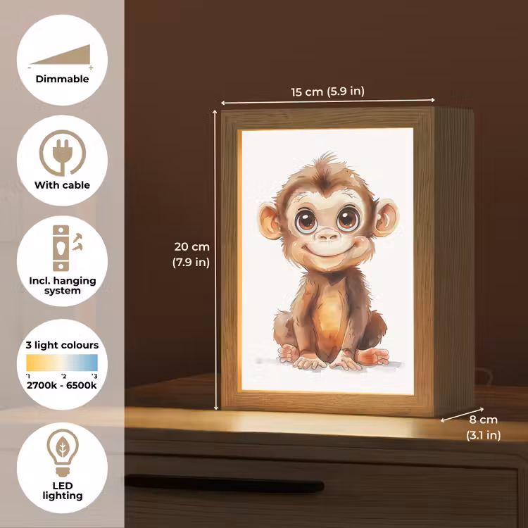 Aap - Baby - Jungle dieren Light Box met kabel (Kinderlampje) klein -USP_EN