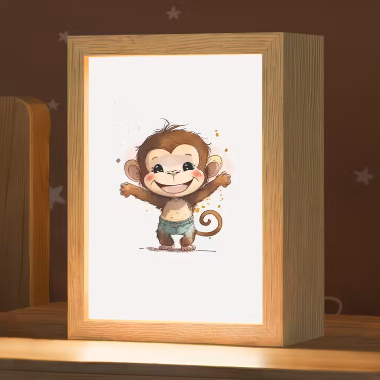 Aap - Bruin - Waterverf - Dieren - Meiden - Jongens Light Box met kabel klein -zzz_3d_website