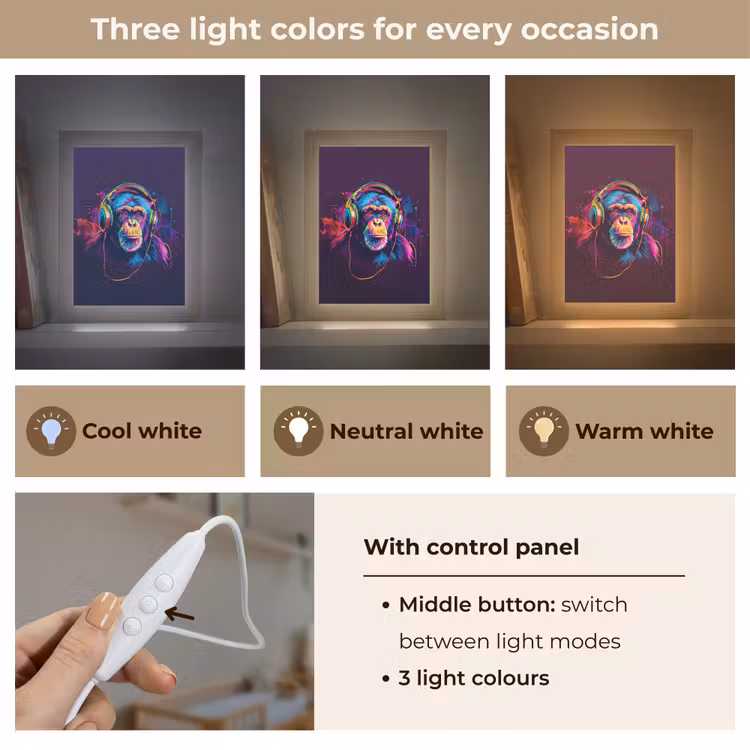 Aap - Koptelefoon - Muziek - Kleurrijk Light Box met kabel (Kinderlampje) klein -USP_lichtkleurEN