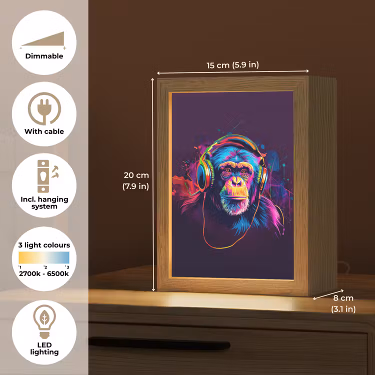 Aap - Koptelefoon - Muziek - Kleurrijk Light Box met kabel (Kinderlampje) klein -USP_EN
