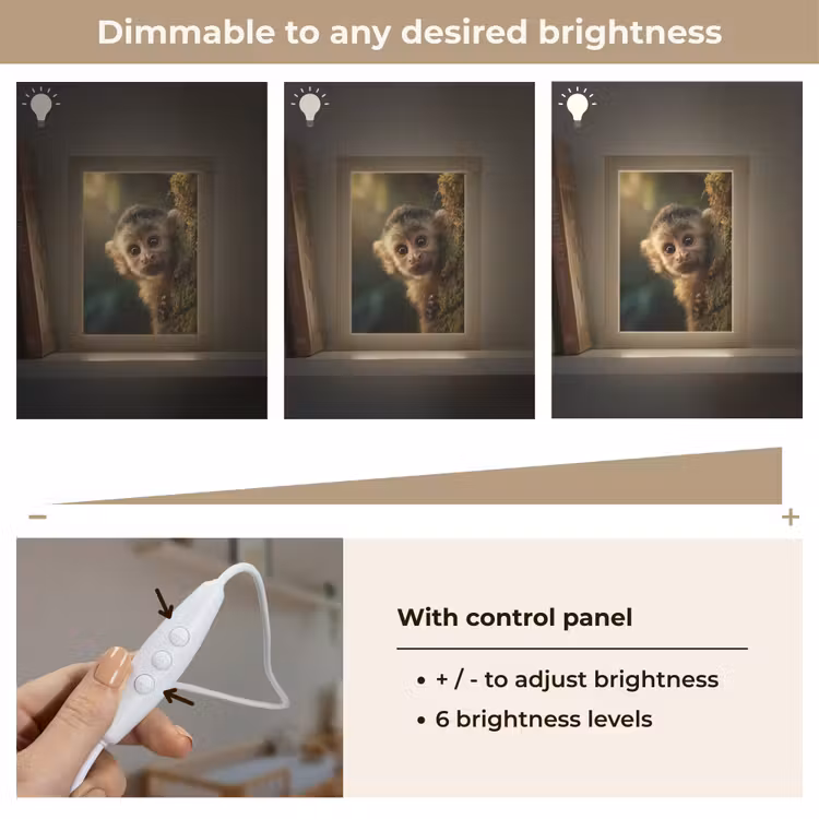 Aap - Boomstronk - Bruin Light Box met kabel (Kinderlampje) klein -USP_dimbaarEN