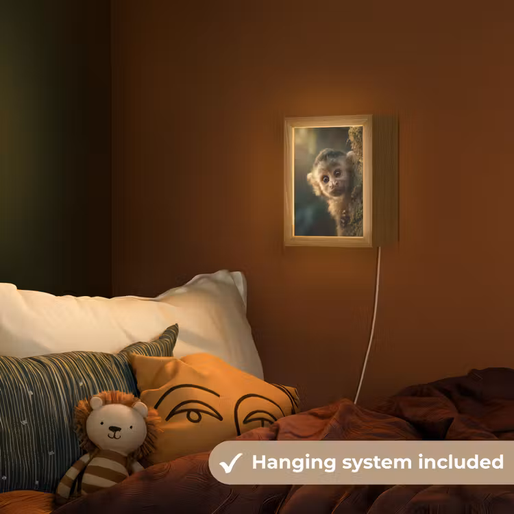 Aap - Boomstronk - Bruin Light Box met kabel (Kinderlampje) klein -sfeer5_kind_EN