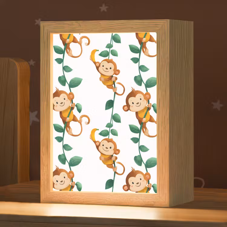 Apen - Lianen - Kleurrijk Light Box met kabel (Kinderlampje) klein 904 -zzz_3d_website
