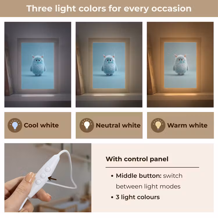 Monster - Blauw Light Box met kabel (Kinderlampje) klein -USP_lichtkleurEN