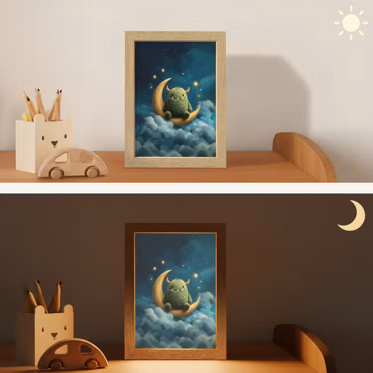 Monster - Groen - Maan - Wolken Light Box met kabel klein -sfeer3_kind