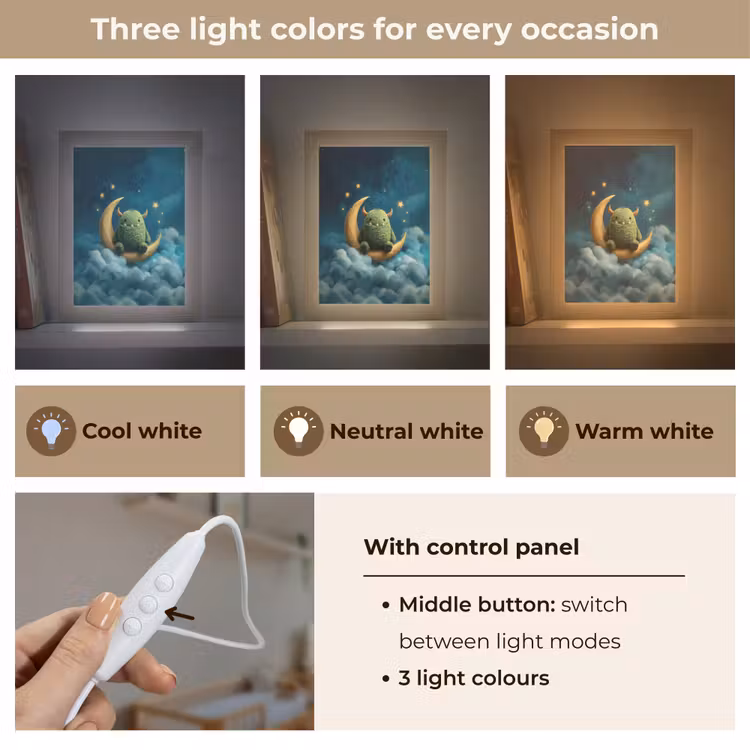 Monster - Groen - Maan - Wolken Light Box met kabel (Kinderlampje) klein -USP_lichtkleurEN