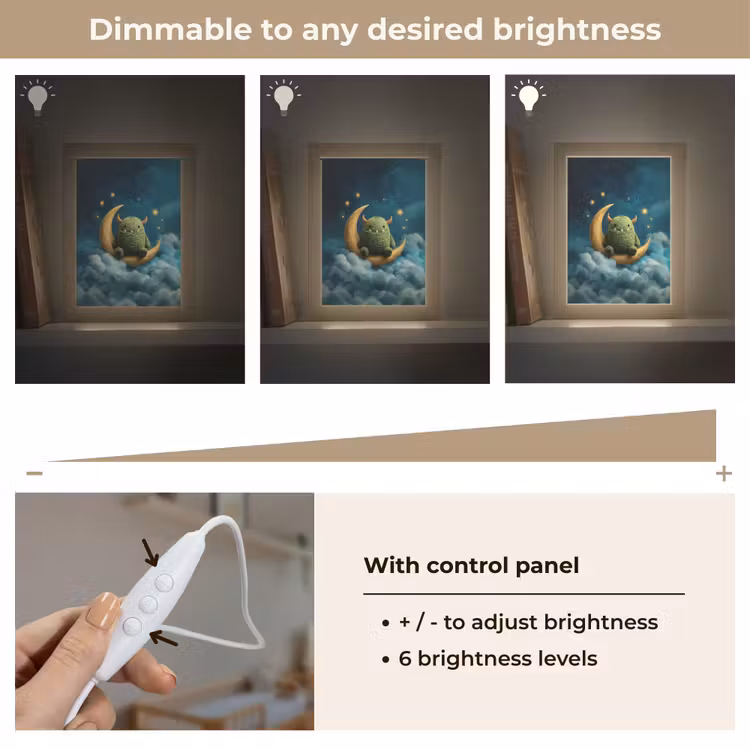 Monster - Groen - Maan - Wolken Light Box met kabel (Kinderlampje) klein -USP_dimbaarEN