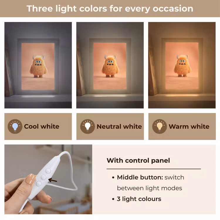 Monster - Knuffel - Oranje Light Box met kabel (Kinderlampje) klein -USP_lichtkleurEN
