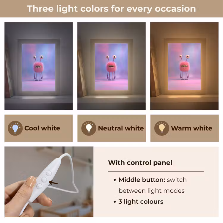 Monster - Roze - Paars Light Box met kabel (Kinderlampje) klein -USP_lichtkleurEN