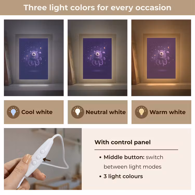 Monster - Paars - Ruimte Light Box met kabel (Kinderlampje) klein -USP_lichtkleurEN