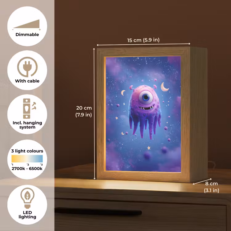 Monster - Ruimte - Sterren - Paars Light Box met kabel (Kinderlampje) klein -USP_EN