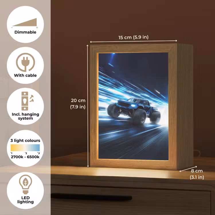 Monstertruck - Blauw - Neon - Lichten Light Box met kabel (Kinderlampje) klein -USP_EN