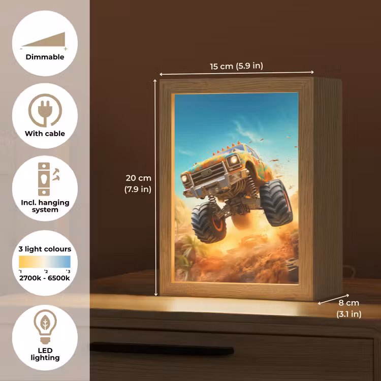 Monstertruck - Kind - Jongen - Auto Light Box met kabel (Kinderlampje) klein -USP_EN