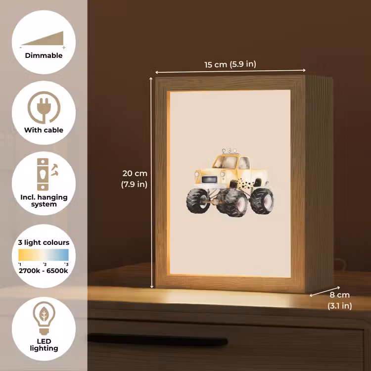 Monstertruck - Geel - Beige Light Box met kabel (Kinderlampje) klein -USP_EN