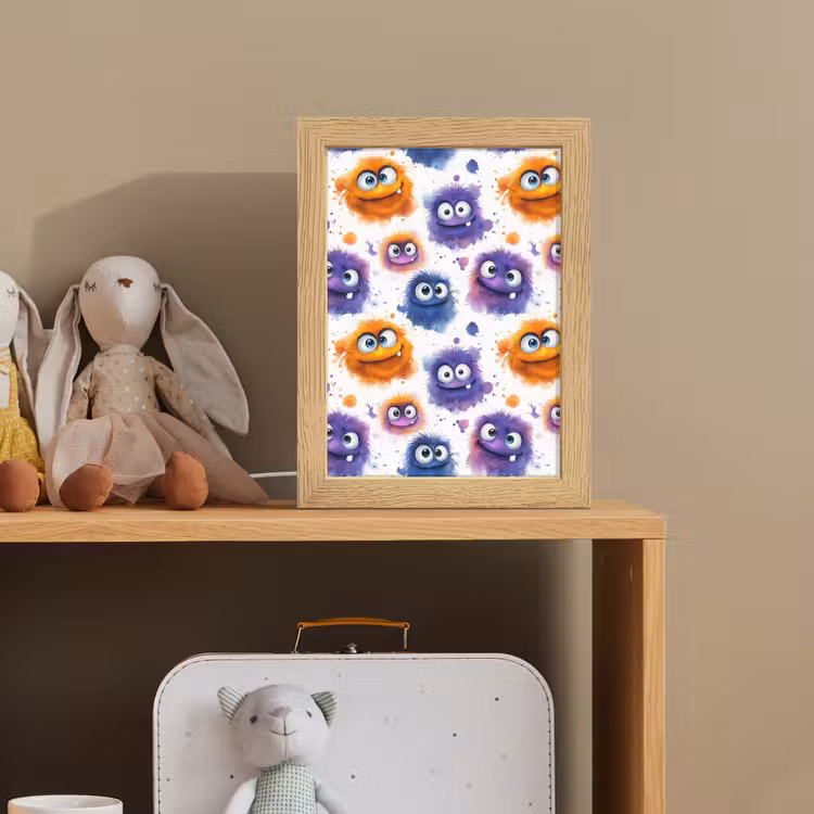 Monstertjes - Aquarel - Kleurrijk Light Box met kabel (Kinderlampje) klein 904 -sfeer2_kind