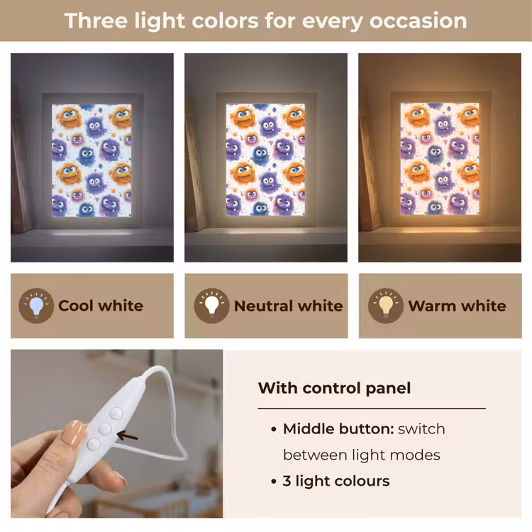 Monstertjes - Aquarel - Kleurrijk Light Box met kabel (Kinderlampje) klein 904 -USP_lichtkleurEN