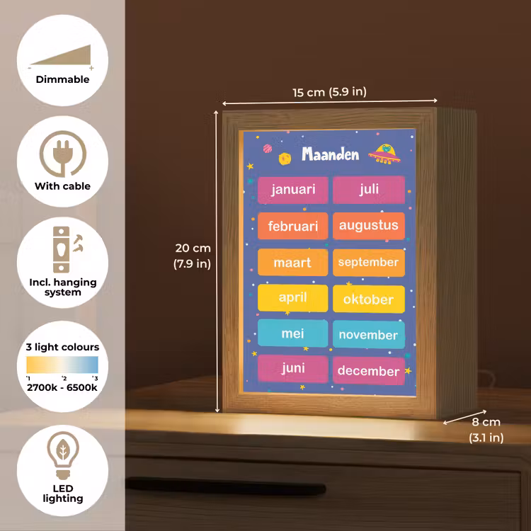 Maanden - Educatief - Leren voor kinderen - Ruimte Light Box met kabel (Kinderlampje) klein -USP_EN