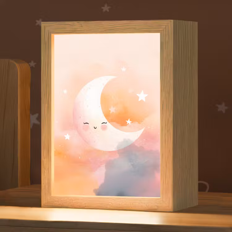 Maan - Gezichtje - Sterren - Roze Light Box met kabel klein -zzz_3d_website