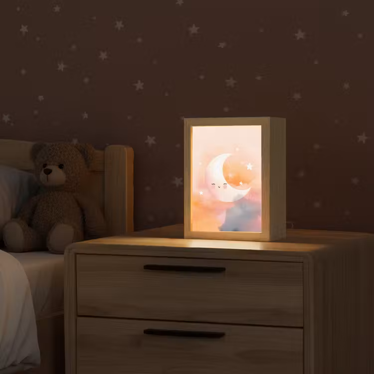 Maan - Gezichtje - Sterren - Roze Light Box met kabel klein -sfeer1_kind