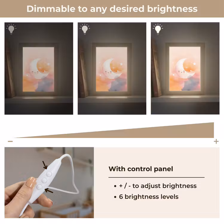 Maan - Gezichtje - Sterren - Roze Light Box met kabel (Kinderlampje) klein -USP_dimbaarEN