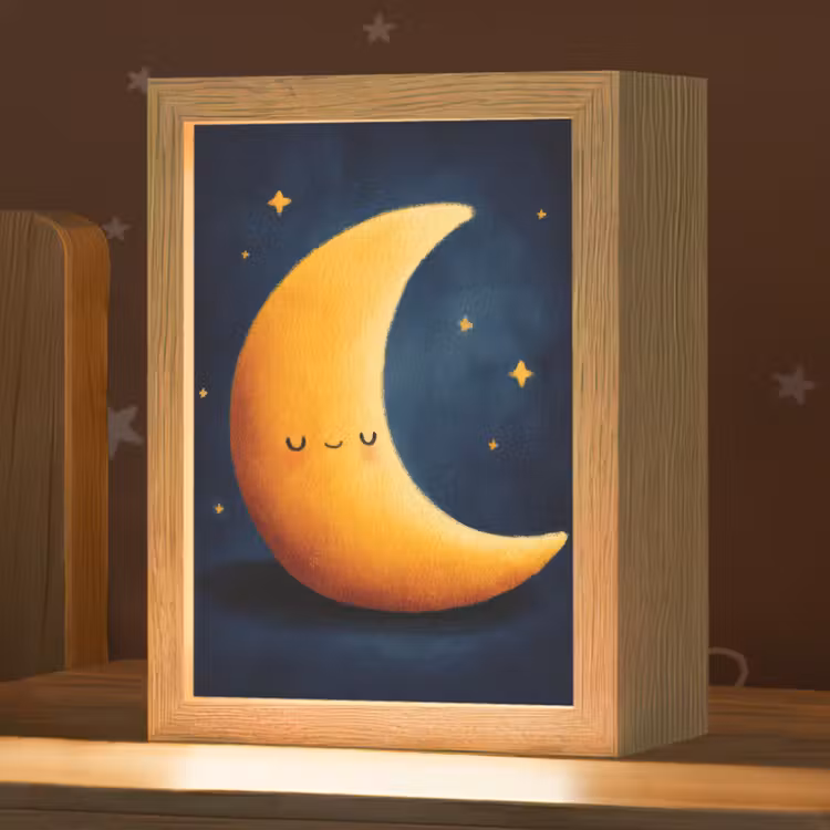 Maan - Geel - Sterren - Gezichtje Light Box met kabel klein -zzz_3d_website