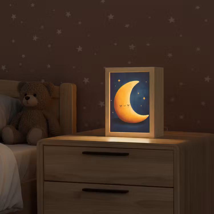 Maan - Geel - Sterren - Gezichtje Light Box met kabel klein -sfeer1_kind