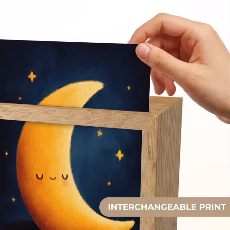 Maan - Geel - Sterren - Gezichtje Light Box met kabel (Kinderlampje) klein -USP_websiteprintEN