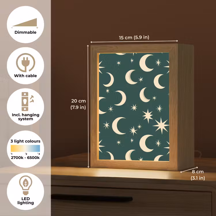 Manen - Sterren - Groen Light Box met kabel (Kinderlampje) klein 904 -USP_EN