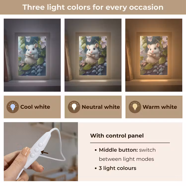 Muis - Bos - Bloemen - Illustratie - Bosdieren Light Box met kabel (Kinderlampje) klein -USP_lichtkleurEN