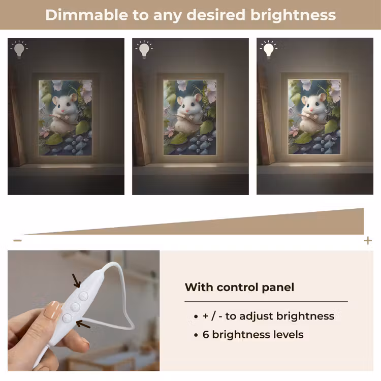 Muis - Bos - Bloemen - Illustratie - Bosdieren Light Box met kabel (Kinderlampje) klein -USP_dimbaarEN