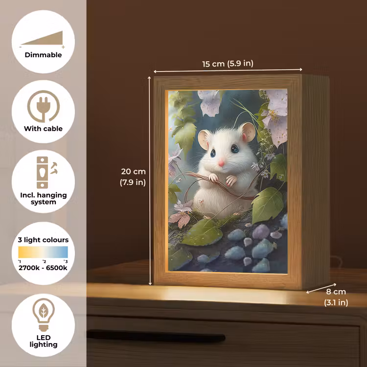 Muis - Bos - Bloemen - Illustratie - Bosdieren Light Box met kabel (Kinderlampje) klein -USP_EN