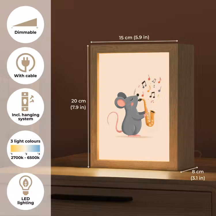 Muis - Saxofoon - Muzieknoten Light Box met kabel (Kinderlampje) klein -USP_EN