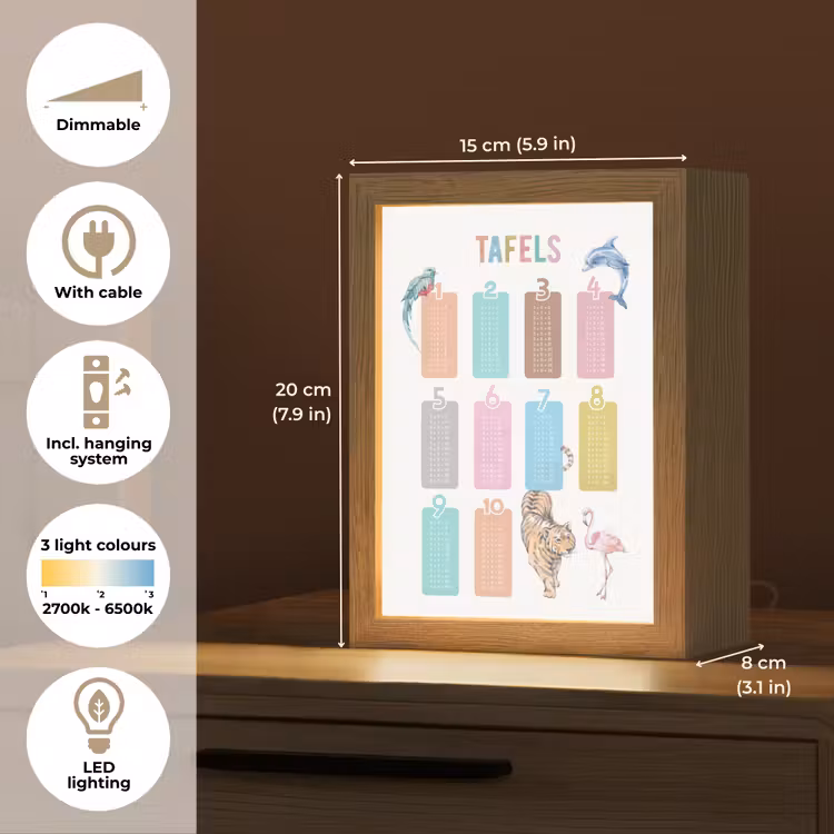 Tafels van vermenigvuldiging - Leren rekenen voor kinderen - Getallen oefenen - Dieren Light Box met kabel (Kinderlampje) klein -USP_EN